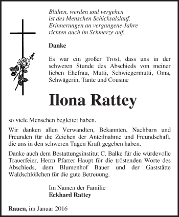 Traueranzeige von Ilona Rattey von Märkische Oderzeitung