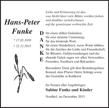 Traueranzeige von Hans-Peter Funke von Märkische Oderzeitung