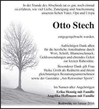 Traueranzeige von Otto Stech von Märkische Oderzeitung