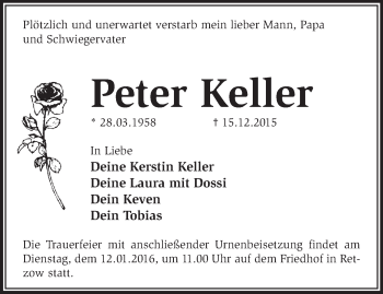 Traueranzeige von Peter Keller von Märkische Oderzeitung