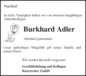 Traueranzeige von Burkhard Adler von Märkische Oderzeitung