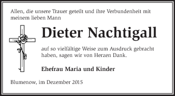 Traueranzeige von Dieter Nachtigall von Märkische Oderzeitung