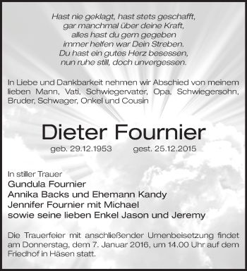 Traueranzeige von Dieter Fournier von Märkische Oderzeitung