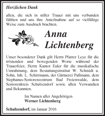 Traueranzeige von Anna Lichtenberg von Märkische Oderzeitung