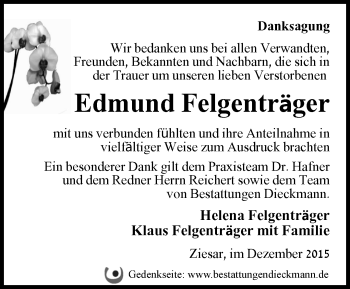 Traueranzeige von Edmund Felgenträger von Märkische Oderzeitung