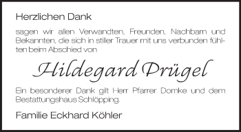 Traueranzeige von Hildegard Prügel von Märkische Oderzeitung