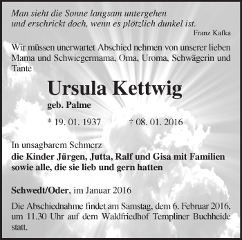 Traueranzeige von Ursula Kettwig von Märkische Oderzeitung