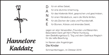 Traueranzeige von Hannelore Kaddatz von Märkische Oderzeitung