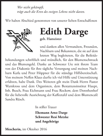 Traueranzeige von Edith Darge von Märkische Oderzeitung