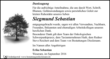 Traueranzeige von Sebastian Siegmund von Märkische Oderzeitung