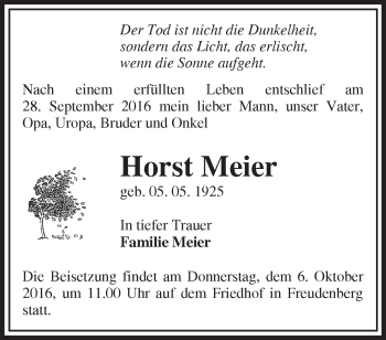 Traueranzeige von Horst Meier von Märkische Oderzeitung