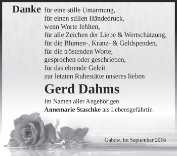 Traueranzeige von Gerd Dahms von Märkische Oderzeitung