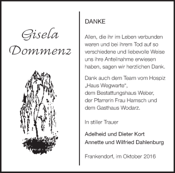 Traueranzeige von Gisela Dommenz von Märkische Oderzeitung