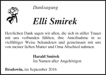 Traueranzeige von Elli Smirek von Märkische Oderzeitung