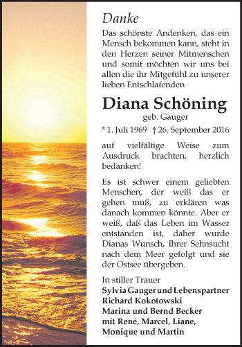 Traueranzeige von Diana Schöning von Märkische Oderzeitung