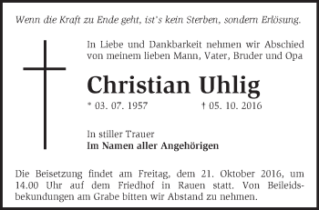 Traueranzeige von Christian Uhlig von Märkische Oderzeitung