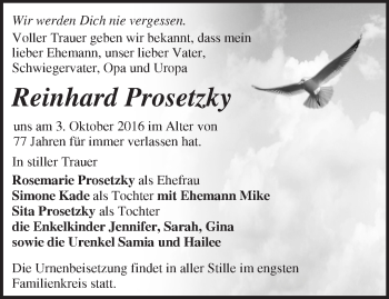 Traueranzeige von Reinhard Prosetzky von Märkische Oderzeitung