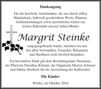 Traueranzeige von Margrit Steinke von Märkische Oderzeitung