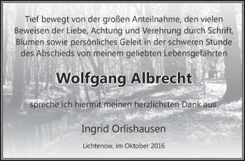 Traueranzeige von Wolfgang Albrecht von Märkische Oderzeitung