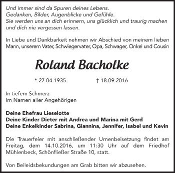 Traueranzeige von Roland Bacholke von Märkische Oderzeitung