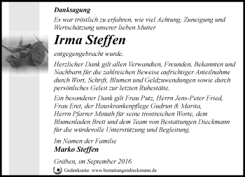 Traueranzeige von Irma Steffen von Märkische Oderzeitung