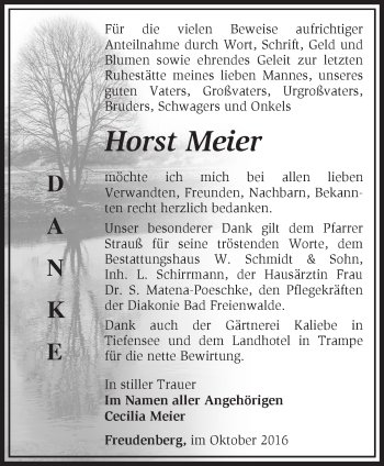 Traueranzeige von Horst Meier von Märkische Oderzeitung