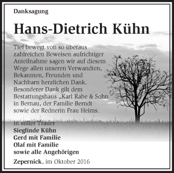 Traueranzeige von Hans-Dietrich Kühn von Märkische Oderzeitung