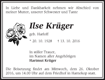 Traueranzeige von Ilse Krüger von Märkische Oderzeitung