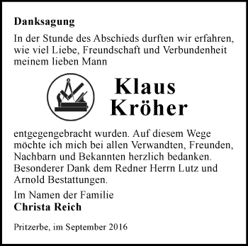 Traueranzeige von Klaus Kröher von Märkische Oderzeitung