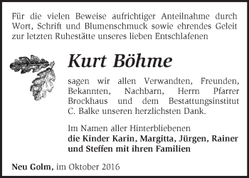 Traueranzeige von Kurt Böhme von Märkische Oderzeitung