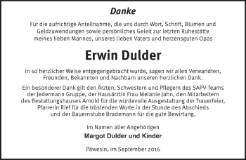 Traueranzeige von Erwin Dulder von Märkische Oderzeitung