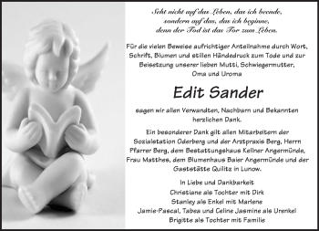 Traueranzeige von Edit Sander von Märkische Oderzeitung