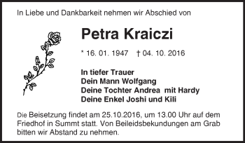 Traueranzeige von Petra Kraiczi von Märkische Oderzeitung