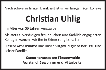 Traueranzeige von Christian Uhlig von Märkische Oderzeitung