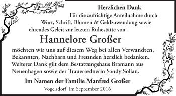 Traueranzeige von Hannelore Großer von Märkische Oderzeitung