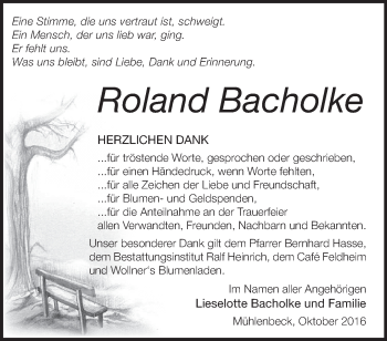 Traueranzeige von Roland Bacholke von Märkische Oderzeitung