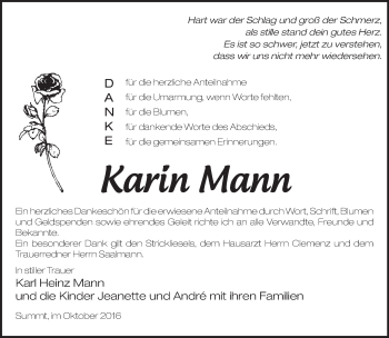 Traueranzeige von Karin Mann von Märkische Oderzeitung