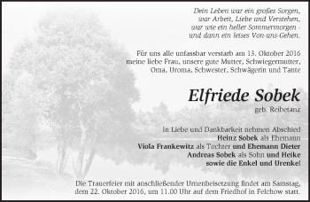 Traueranzeige von Elfriede Sobek von Märkische Oderzeitung