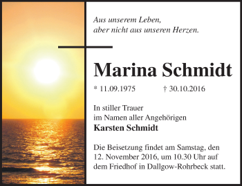 Traueranzeige von Marina Schmidt von Märkische Oderzeitung