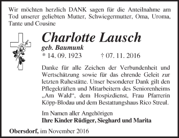 Traueranzeige von Charlotte Lausch von Märkische Oderzeitung