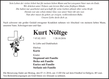 Traueranzeige von Kurt Nöltge von Märkische Oderzeitung