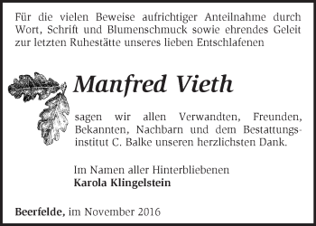 Traueranzeige von Manfred Vieth von Märkische Oderzeitung