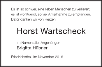 Traueranzeige von Horst Wartscheck von Märkische Oderzeitung