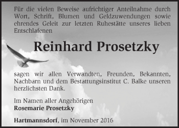 Traueranzeige von Reinhard Prosetzky von Märkische Oderzeitung