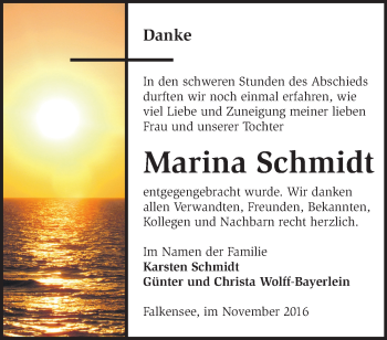 Traueranzeige von Marina Schmidt von Märkische Oderzeitung