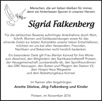 Traueranzeige von Sigrid Falkenberg von Märkische Oderzeitung