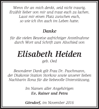 Traueranzeige von Elisabeth Heiden von Märkische Oderzeitung