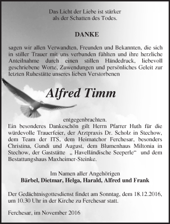 Traueranzeige von Alfred Timm von Märkische Oderzeitung