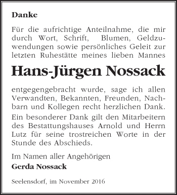 Traueranzeige von Hans-Jürgen Nossack von Märkische Oderzeitung