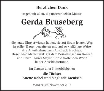 Traueranzeige von Gerda Bruseberg von Märkische Oderzeitung